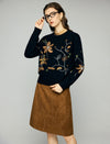 100% Wool Embroidered Floral Crewneck Relaxed Sweater