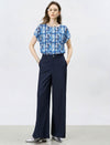 Mulberry Silk Blue Watercolor Geometric Print Cap Sleeve Blouse