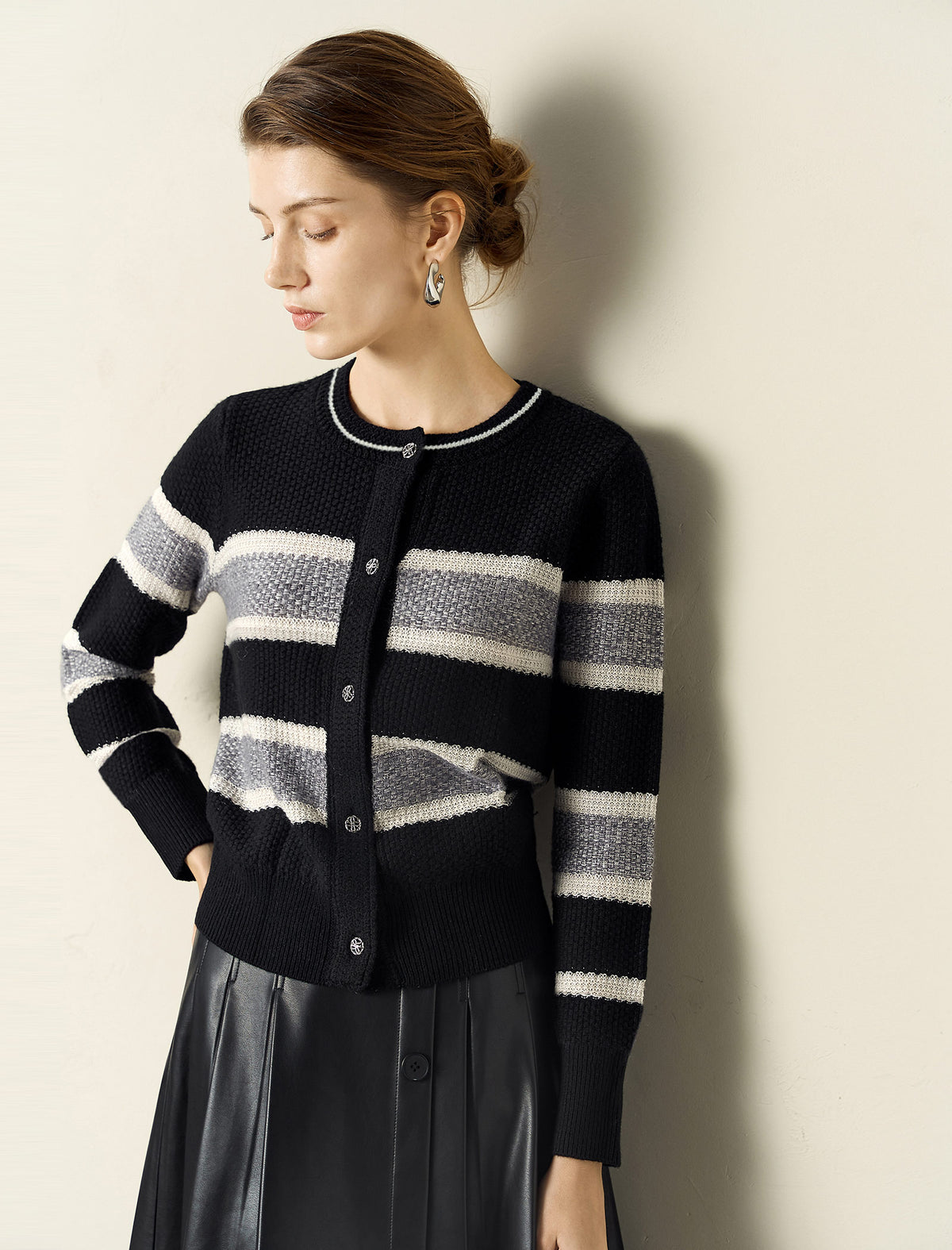 Black White Striped Loose Knit Sweater