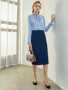 Navy Blue Pencil Midi Skirt