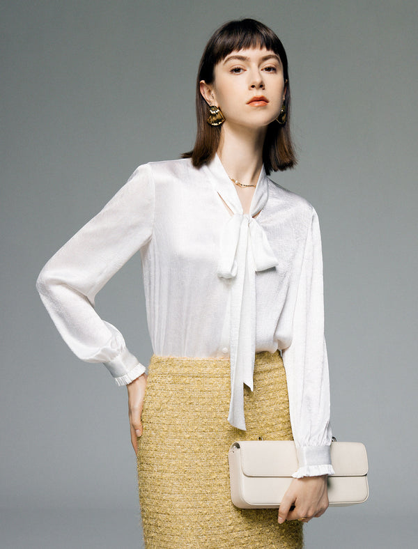 V-Neck Tie-Waist Long-Sleeve Blouse