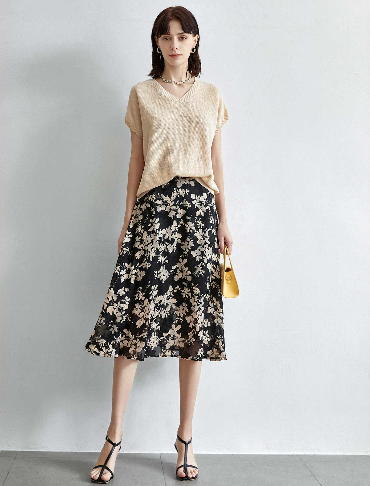 Vintage Floral Chiffon A-Line Skirt