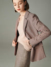 Plaid Button-Front Fitted Blazer