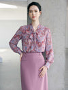 Bow Tie Paisley Print Long Sleeve Blouse