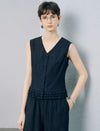 Dark Denim Look Sleeveless Ruffle Hem Vest