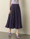 Crinkle Pleated Ruffled Hem Midi Skirt