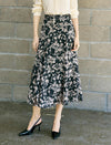 Black And Beige Floral Print Midi Skirt