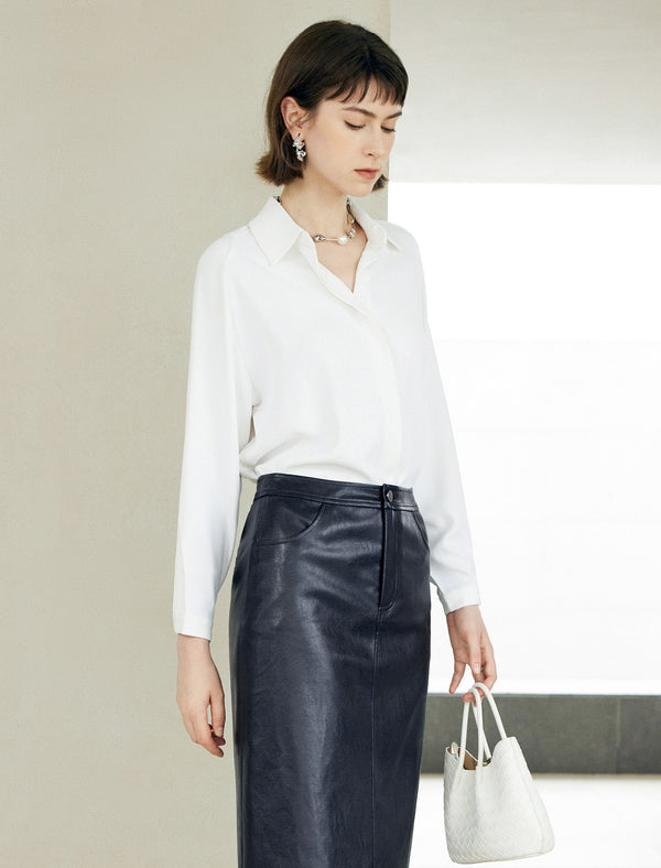 Blue Loose Lapel Long-Sleeve Shirt