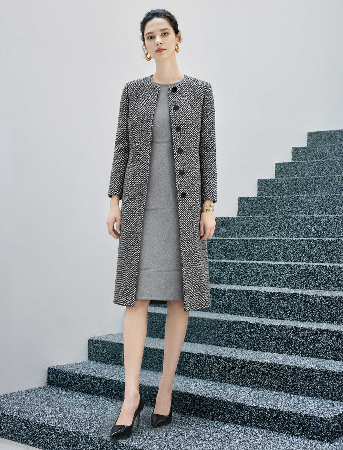 Wool Blend Snap-Front Belted Pocket Coat