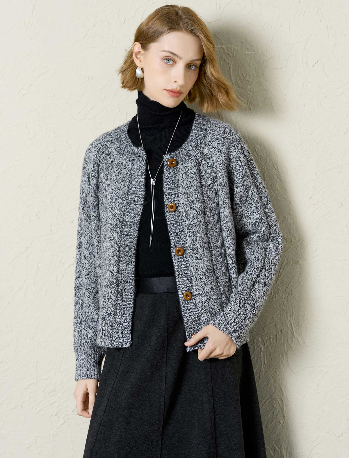 Marled Cable-Knit Cardigan