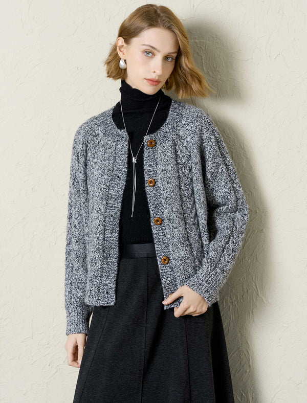 Marled Cable-Knit Cardigan