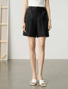 High-Waisted Black Contrast Stitch Bermuda Shorts