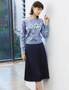 Navy High Waist Pleated Midi Skirt