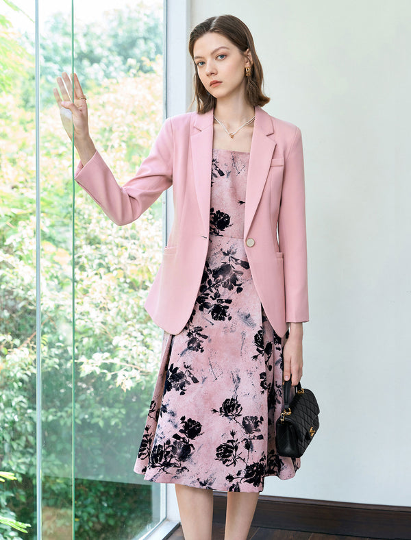 Lapel Collar Single Button Fitted Blazer