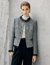 Wool Blend Plaid Crewneck Long Sleeve Jacket