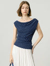 Navy Blue Polka Dot Cowl Neck Knit Top