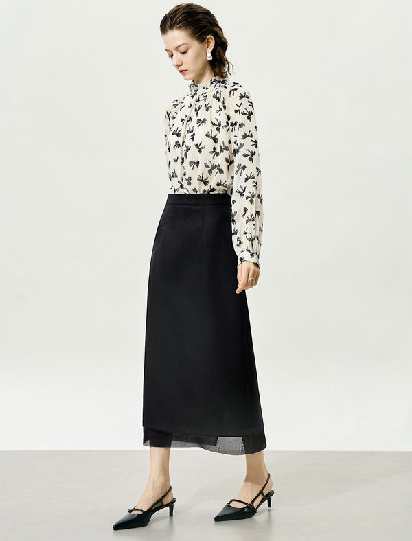 Sheer Hem Midi Skirt