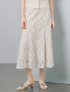 Ivory Floral Lace Midi A-Line Skirt