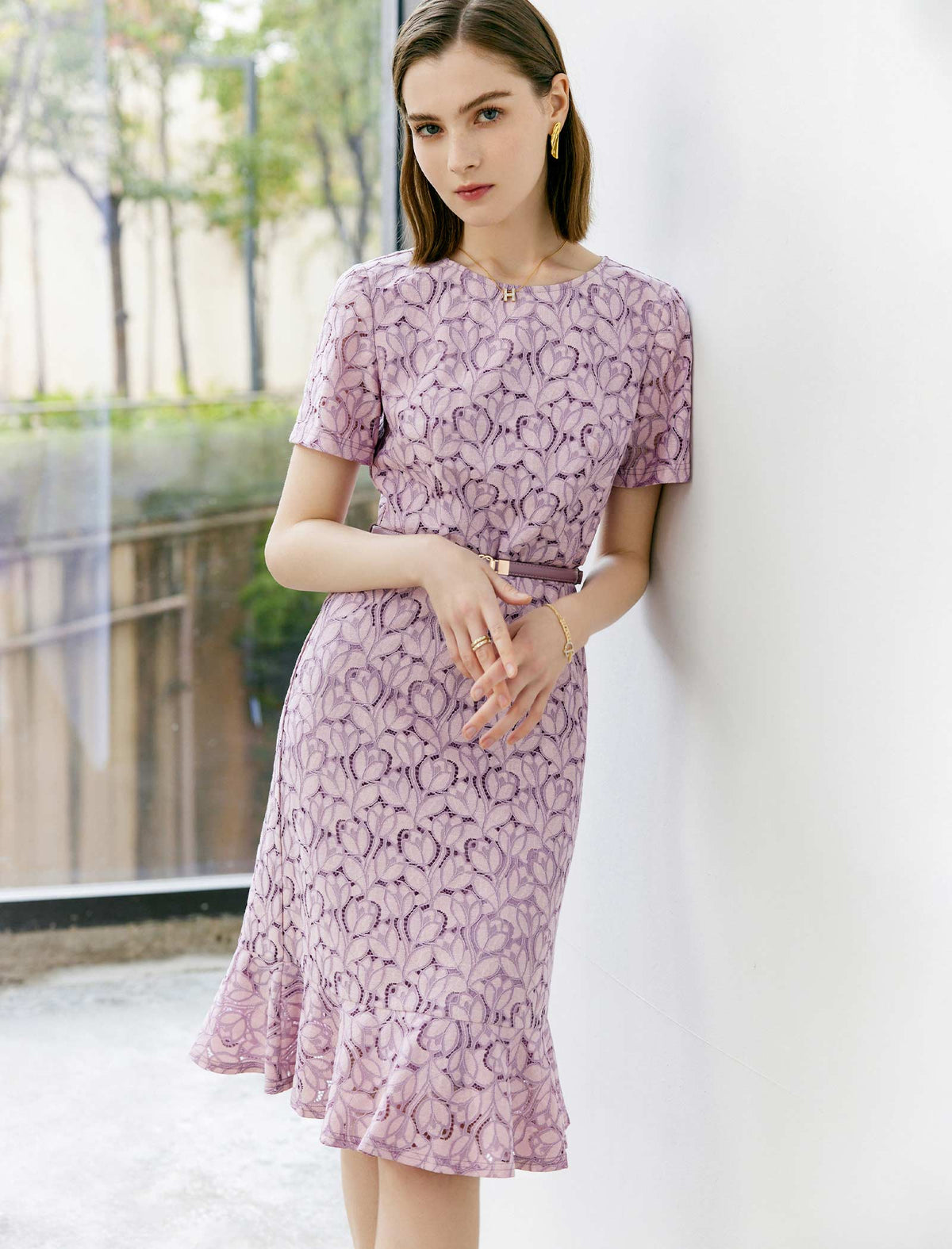 Lilac Lace Mermaid-Hem Dress