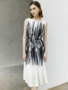 Printed Waist-Cinched Sleeveless Dress