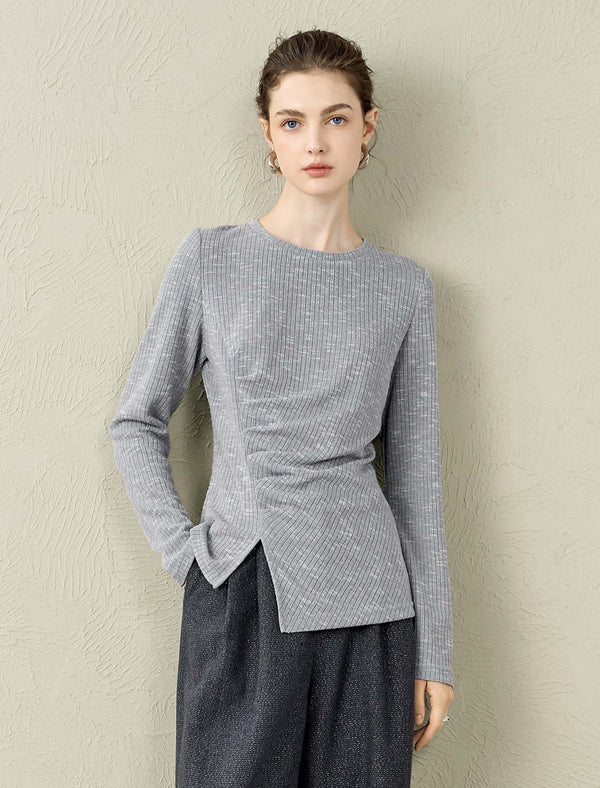 Ribbed Asymmetric Long Sleeve Top