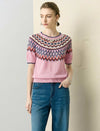 Pink Fair Isle Short-Sleeve Knit Top