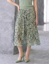 Abstract Print Pleated Midi Skirt
