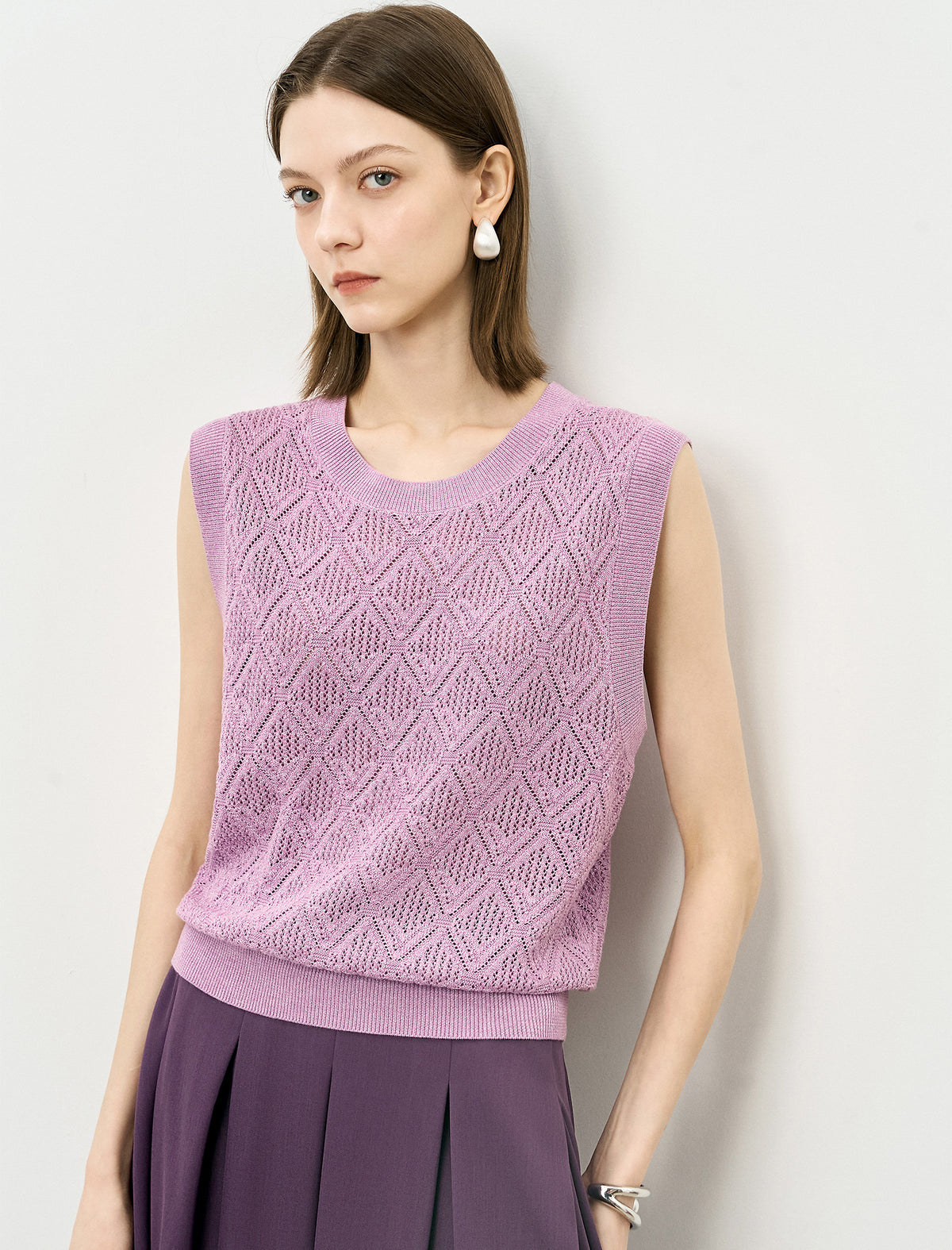 Diamond Open Knit Sleeveless Top