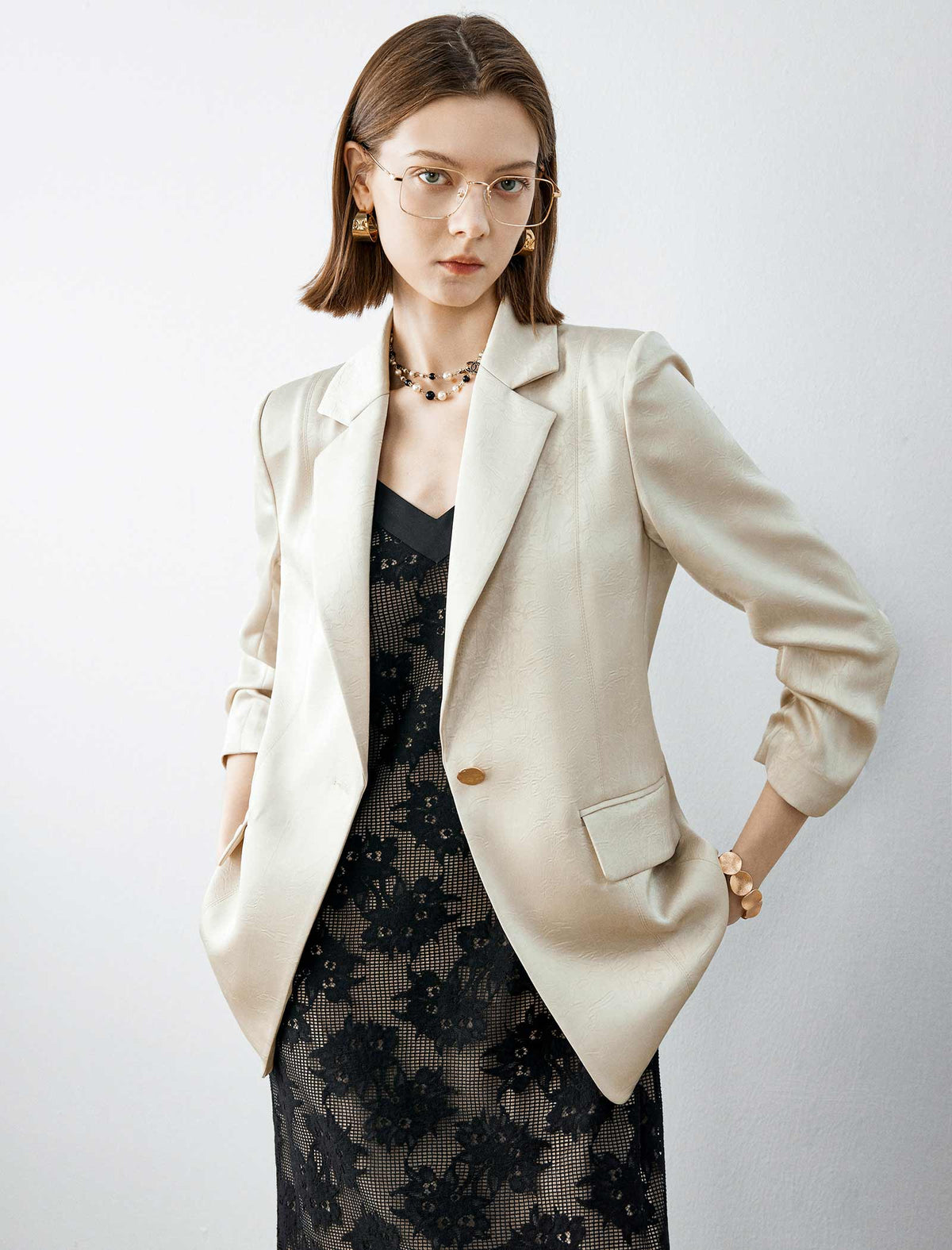 Satin Texture Single Breasted Blazer