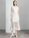 Sleeveless Boat Neck Floral Lace Hem Midi Sheath Dress