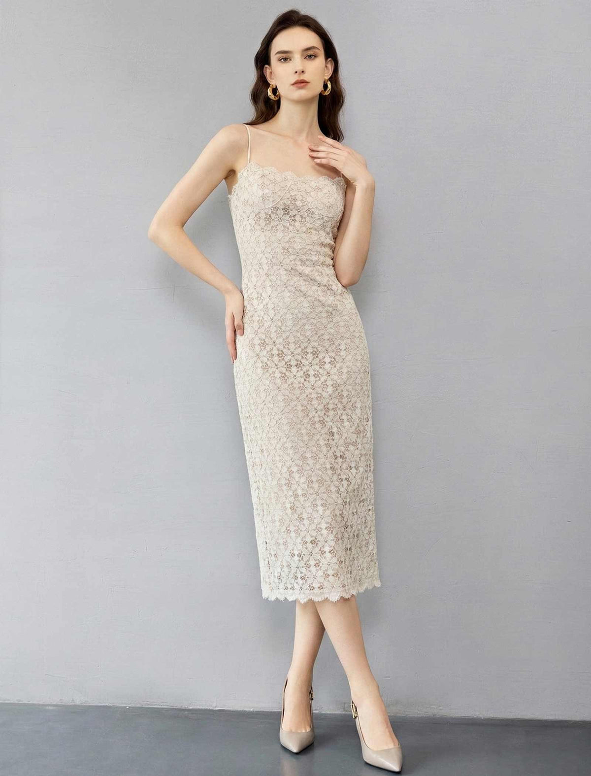 Luxury Lace Trim Slip Evening Dress