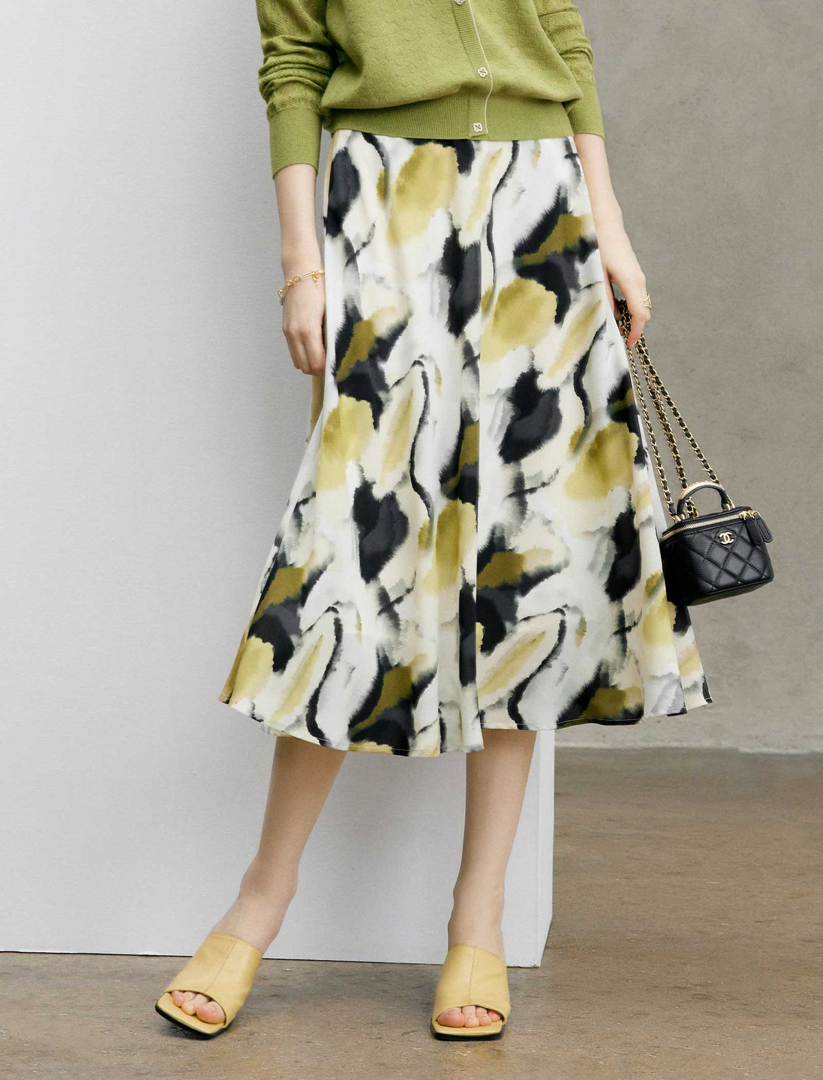 Abstract Print Flared A-Line Midi Skirt