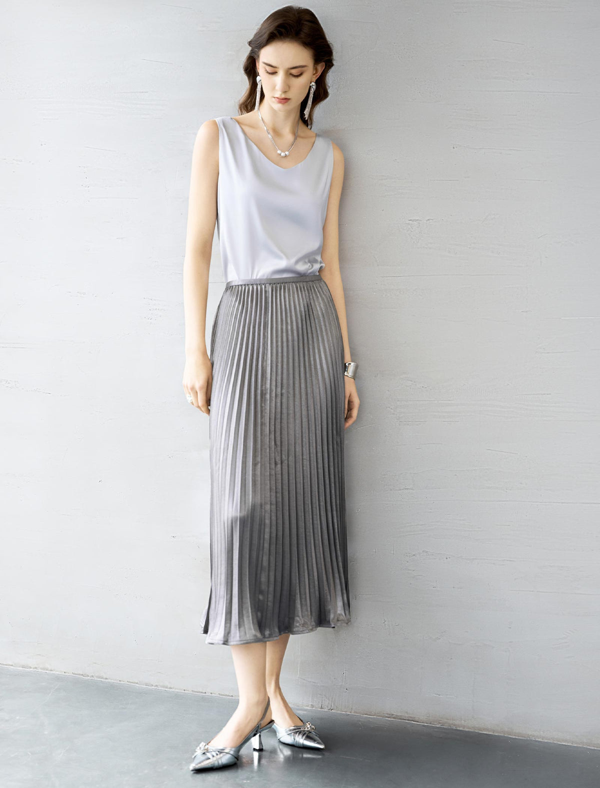 Light Grey Satin V-Neck Camisole