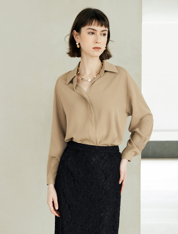 Blue Loose Lapel Long-Sleeve Shirt