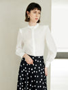 Elegant Ruffled Stand Collar Long-Sleeve Blouse