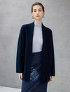 Wool Blend Shawl-Collar Open-Front Pocket Cardigan