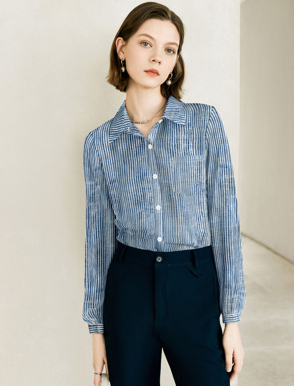 Striped Pocket Detail Long Sleeve Shirt