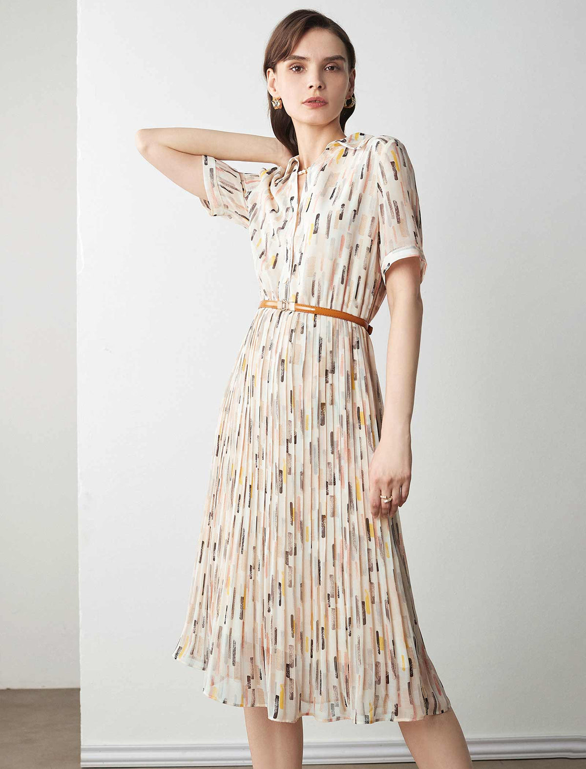 Collared Floral Pleated Shirt Dress