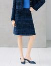 Wool Blend Metallic Plaid High-Waist Straight Knee-Length Skirt