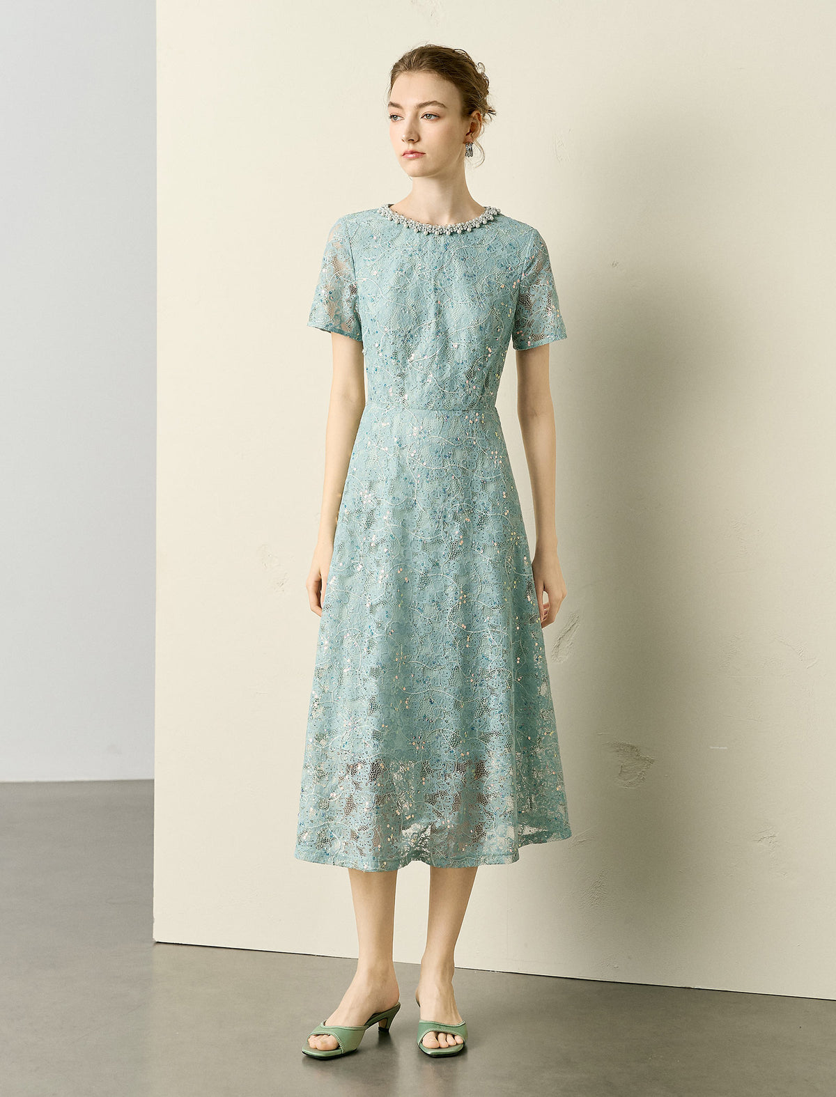 Lace Embellished Midi Dress