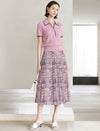 Purple Abstract Plaid Pleated Midi Skirt