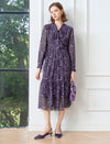 Purple Floral Tie-Neck Midi Dress