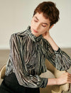 Silver Striped Tie-Neck Blouse