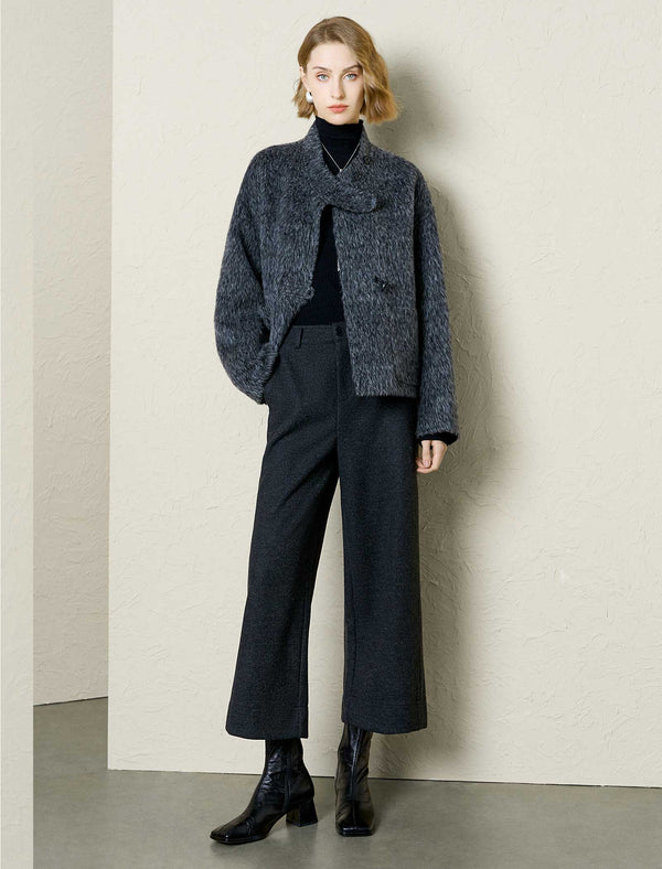 Wool-Alpaca Blend Fuzzy Cropped Jacket