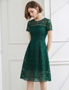 Vintage Lace Waist-Cinched Ruffle Dress
