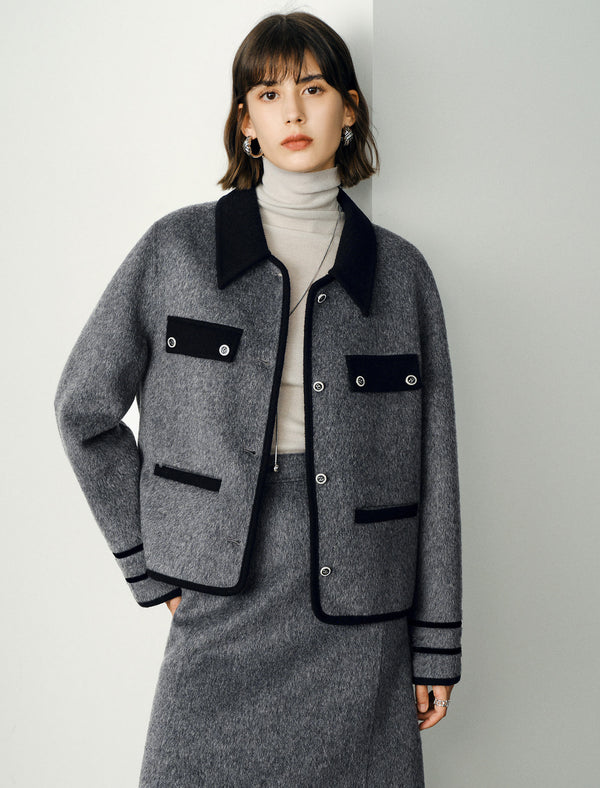 Wool Gray Lapel Short Coat