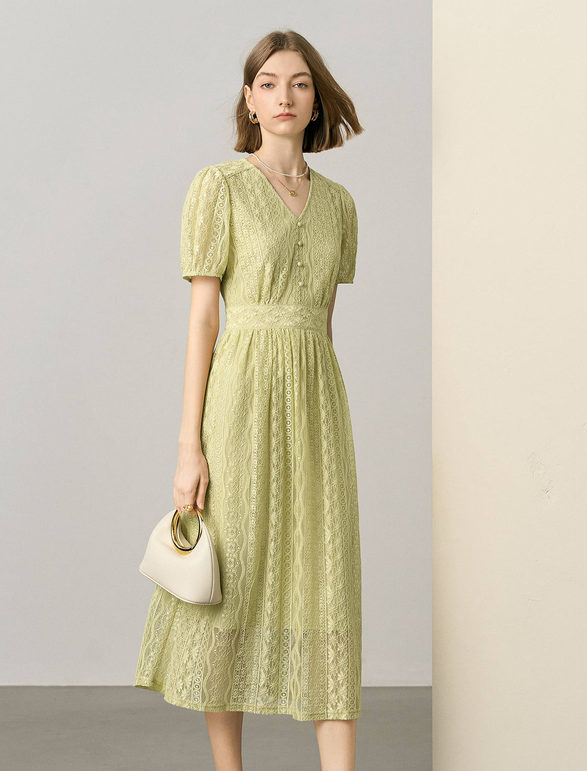 Lace V-Neck Midi Dress