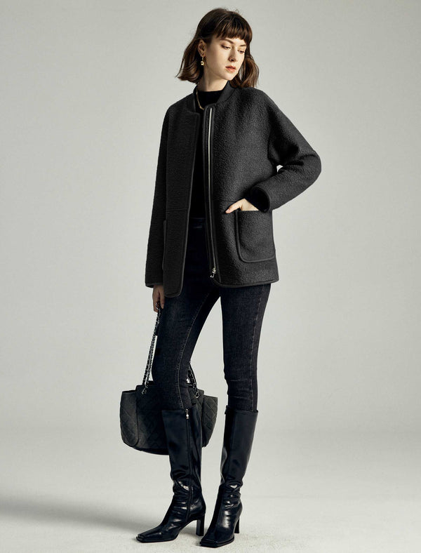 Wool-Blend Pocket Detail Bomber Jacket