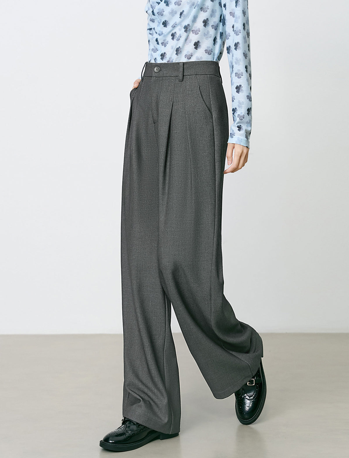 High-Rise Pleated Wide-Leg Trousers