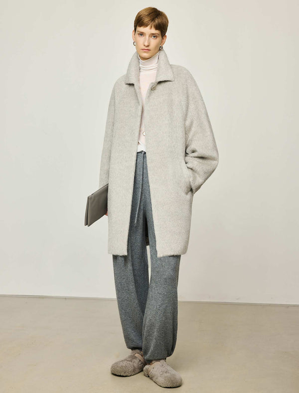 100% Alpaca Oversized Classic Collar Wool Coat